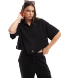 [Vero Moda] Vero Moda Mix and Match linen boxy short sleeved shirt in black XS Black