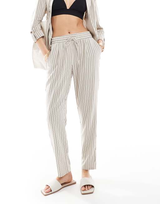 Vero Moda mix and match linen touch tapered trouser co-ord in cream stripe, 2 of 5