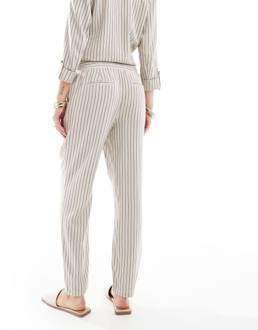 Vero Moda mix and match linen touch tapered trouser co-ord in cream stripe, 5 of 5