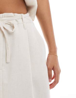 Vero Moda Mix And Match Linen Touch Tie Waist Column Maxi Skirt With Front Split In White