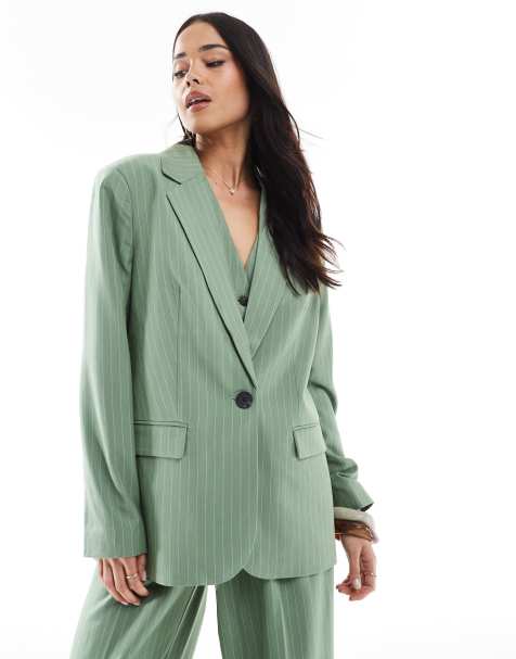 Vero Moda mix and match oversized blazer co-ord in green pinstripe - view 1
