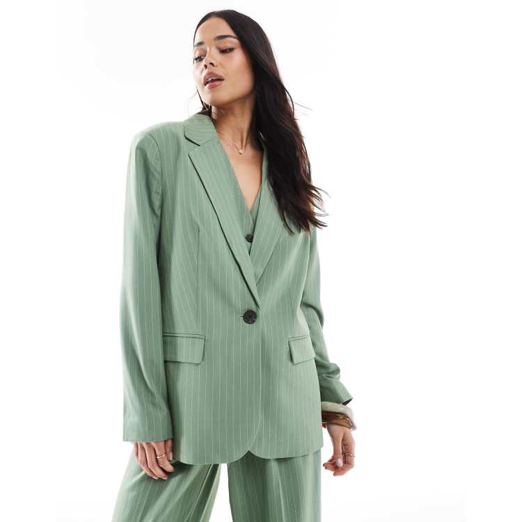 Vero Moda mix and match oversized blazer in green pinstripe - part
