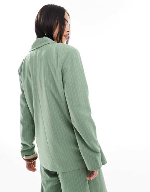 Vero Moda mix and match oversized blazer in green pinstripe - part of a set, 4 of 4