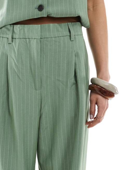 Vero Moda - Mix and Match - Pantaloni con fondo ampio verde gessato in coordinato, 3 di 5