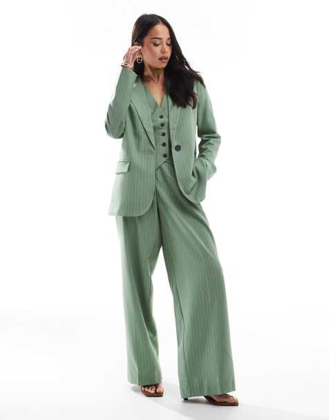 Vero Moda – Mix and Match – Set in Grün mit Nadelstreifen, aus Oversize-Blazer, Weste und weit geschnittener Hose - view 1