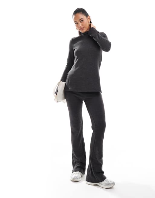 Vero Moda Mix and Match supersoft flared pants in black melange