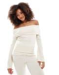 [Vero Moda] Vero Moda Mix and Match supersoft off shoulder top in cream melange-White L Cream