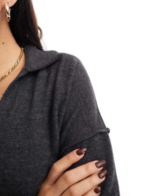 Vero Moda – Mix and Match – Superweiches Polo-Oberteil in meliertem Schwarz, 3 von 4