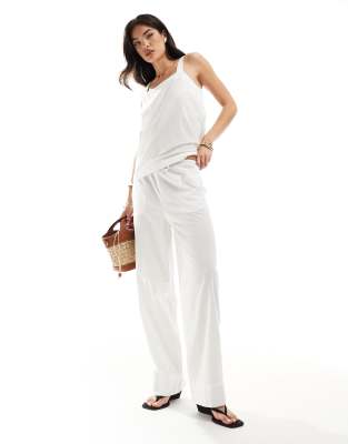 mix and match tie waist wide leg pants in white