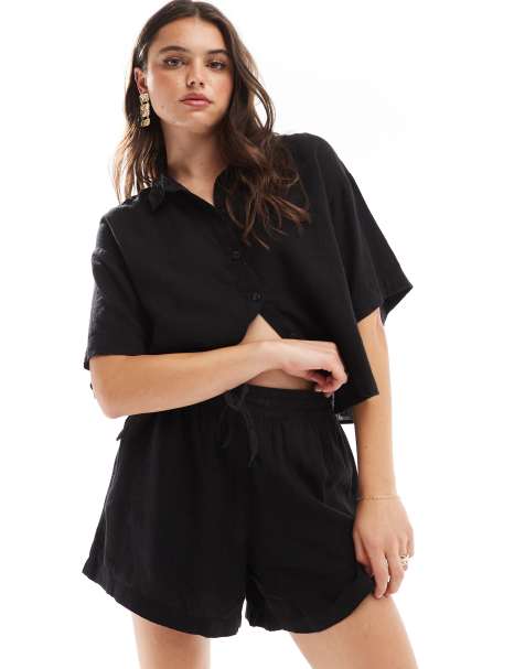 Vero Moda - Mix en match - Losse short van linnenmix met A-lijn in zwart - view 1