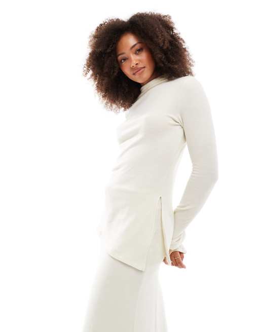 Vero Moda - Mix en match - Superzachte top met zijsplit in gemêleerd crème