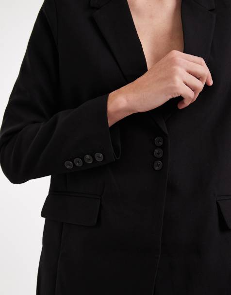 Vero Moda mix & match button detail tailored blazer, asymmetric button vest and wide leg pants set in black - view 1
