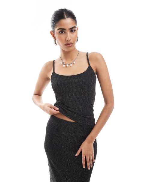 Vero Moda mix & match cami top co-ord in black glitter - view 1
