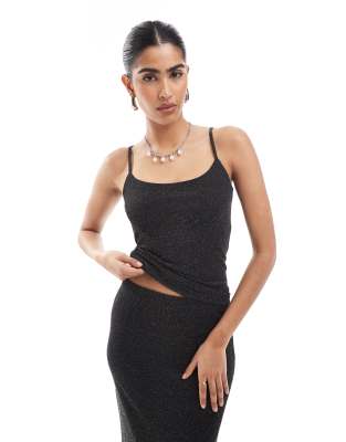 Vero Moda - Mix & Match - Camisole-Oberteil in glitzerndem Schwarz, Kombiteil