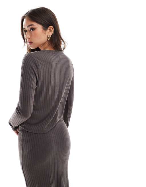 Vero Moda - Mix & Match - Cardigan in jersey a coste grigio talpa in coordinato, 3 di 4