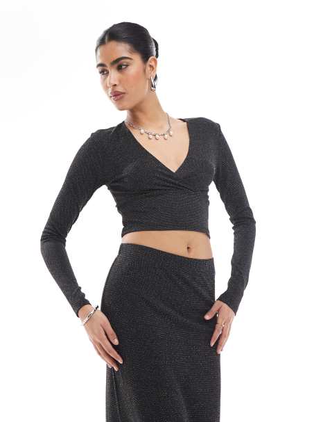 Vero Moda Mix & Match cross front top in black glitter (part of a set) - view 1