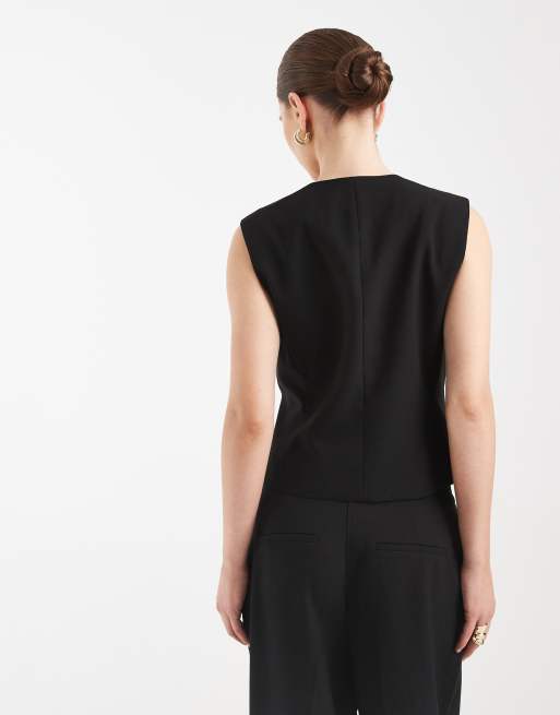 Vero Moda - Mix & Match - Gilet boutonné élégant coupe asymétrique - Noir, 3 de 4