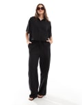 [Vero Moda] Vero Moda Mix & Match linen wide leg tie waist pants in black XS Black