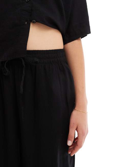 Vero Moda mix & match linen wide leg tie waist pants in black