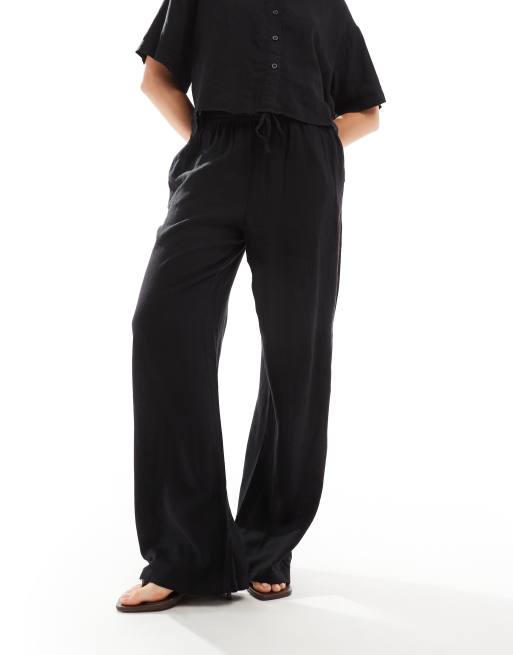 Vero Moda Mix & Match linen wide leg tie waist pants in black, 4 of 5