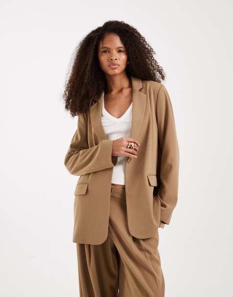 Vero Moda Mix & Match loose fit open back detail blazer in beige (part of a set) - view 1