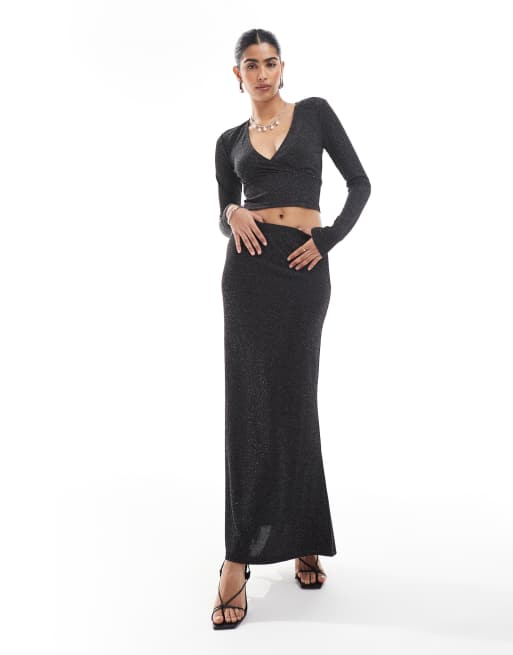 Vero Moda – Mix & Match – Oberteil in glitzerndem Schwarz mit überkreuzter Vorderseite, Kombiteil, 3 von 4