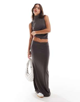 Vero Moda mix & match ribbed jersey maxi skirt co-ord in taupe grey-Brown