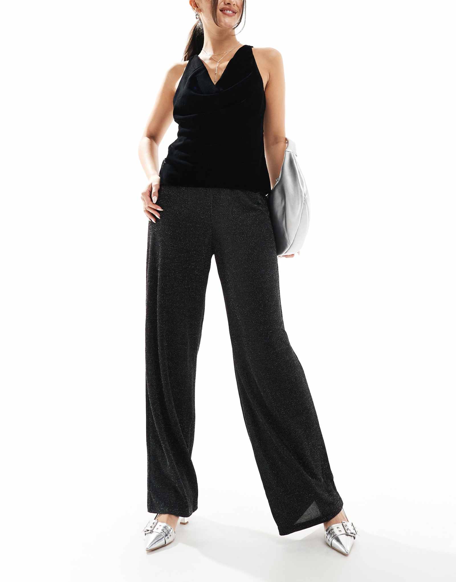 Широкие брюки Vero Moda mix &match черного цвета с блестками