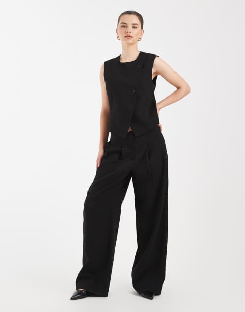 Vero Moda mix & match wide leg tailored pants in black - view 1