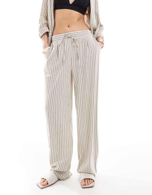 Vero Moda - Mix og match - Cremehvide bukser med vide ben og striber i hørlook - Del af sæt, 2 af 5