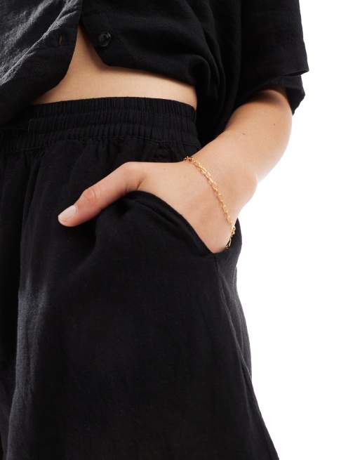 Vero Moda - Mix og match - Løstsiddende shorts med A-form i sort hørblanding, 3 af 5