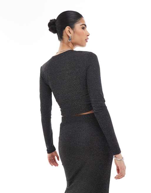 Vero Moda - Mix og match - Sort top med krydsende detalje foran og glimmer - Del af sæt, 2 af 4