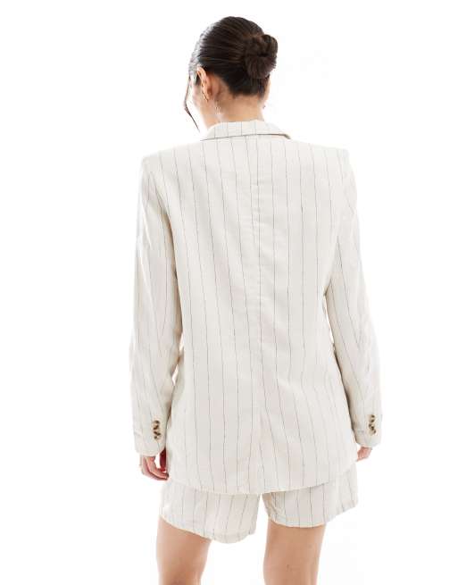 Vero Moda – Mixa och matcha – Beige, randig kavaj i oversize med linnekänsla, del av set, 2 av 4