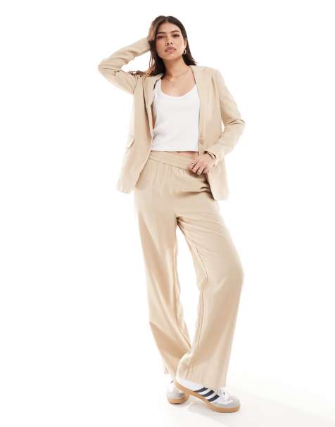 Vero Moda – Mixa och matcha – Gräddvita, figursydda byxor med vida ben, del av set - view 1