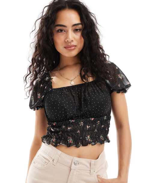 Vero Moda mixed print chiffon top in black - view 1