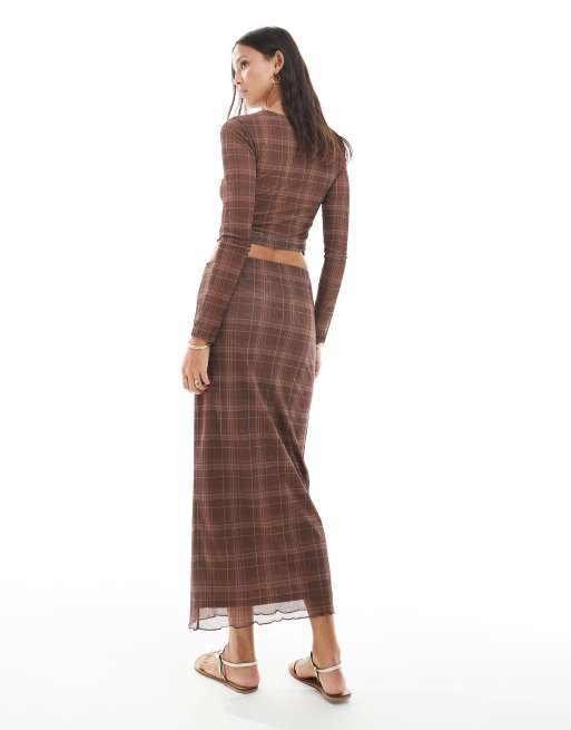 Vero Moda - Mokkabrun maxinederdel i transparent mesh med print - Del af sæt, 2 af 5