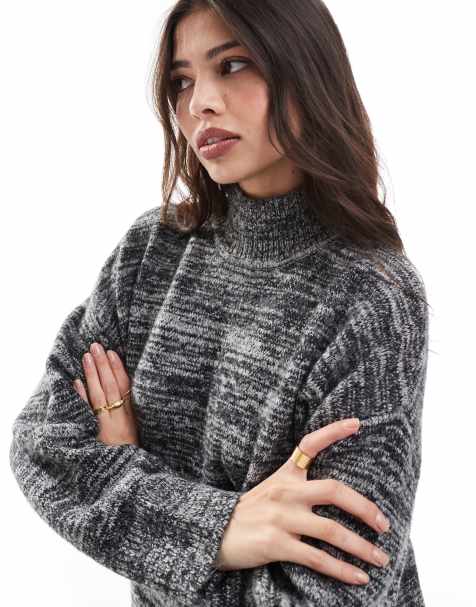 Vero Moda – Monokrom, melerad tröja i oversize med polokrage, del av set - view 1