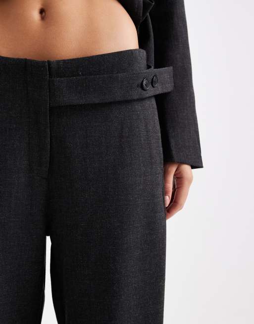 Vero Moda – Mörkgrå, melerade, figursydda byxor med vida ben, del av set, 4 av 5