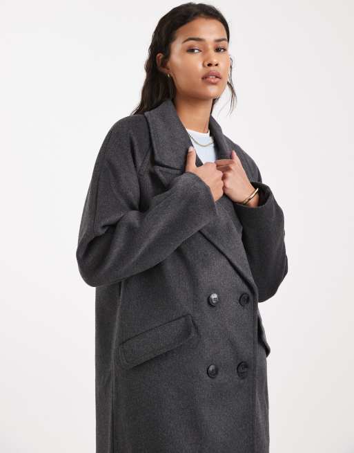 Vero Moda – Mörkgråmelerad maxikappa i yllemix och oversized fit, 4 av 4