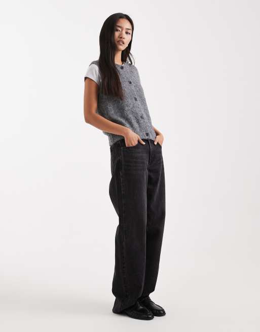 Vero Moda – Mörkgrått, melerat, ribbstickat linne med knäppning och mjuk, fluffig textur, 4 av 4