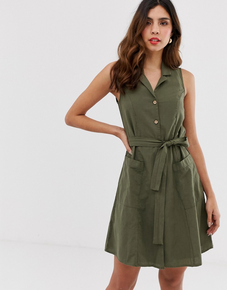 Vero Moda - Mouwloze mini-jurk met knopen en kraag-Groen