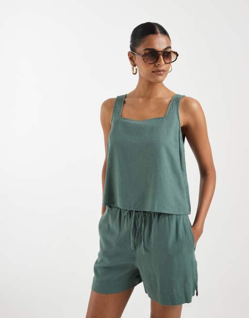 Vero Moda - Mouwloze top met knopen aan de achterkant in groen, deel van co-ord set, 3 van 4