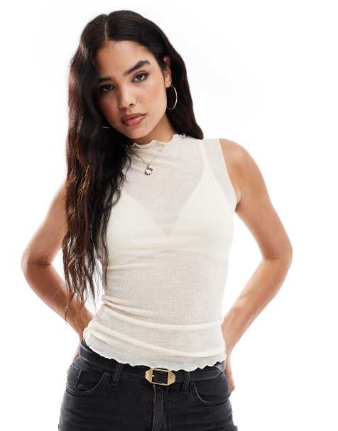 Vero Moda - Mouwloze top van fijne jersey met geschulpte zoom in crème - view 1