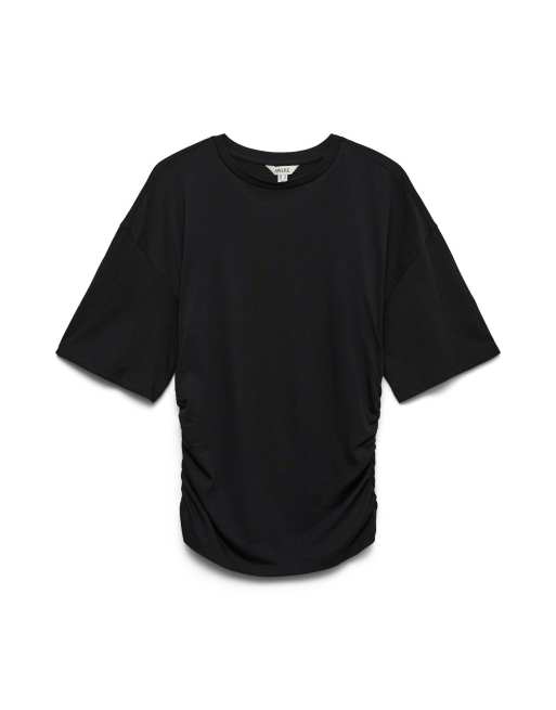 Vero Moda Navaro T-Shirt mit Rundhalsausschnitt, 2/4-Ärmeln und überschnittenen Schultern in Schwarz, 5 von 5