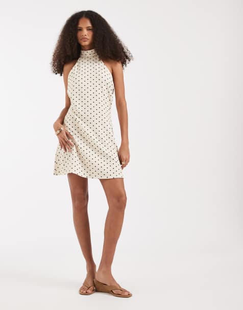 Vero Moda – Neckholder-Minikleid in Creme mit schwarzen Polka Dots - view 1