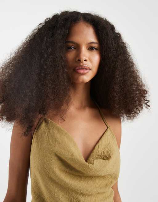 Vero Moda – Neckholder-Oberteil in weidegrüner Leinenoptik mit Wasserfallausschnitt, Kombiteil , 4 von 4