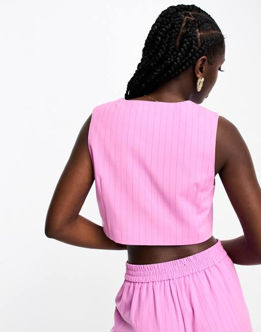 Vero Moda - Net cropped gilet met krijtstreep in roze, deel van co-ord set, 2 van 4