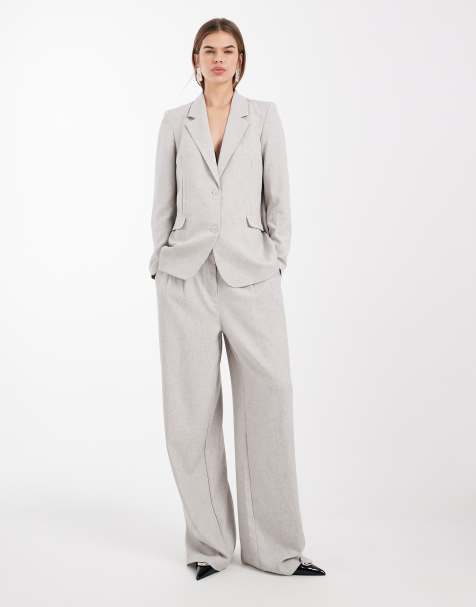 Vero Moda - Neutralt sæt med skræddersyet blazer og bukser med vide ben i hørlook - view 1