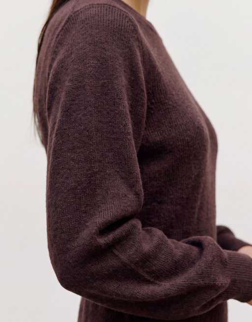 Vero Moda Ngalina vestito maxi a coste girocollo a maniche lunghe vestibilità comoda marrone, 4 di 5