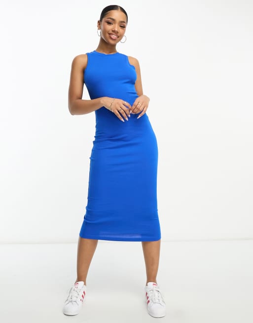 Vero Moda – Niebieska dżersejowa sukienka midi bodycon bez rękawów